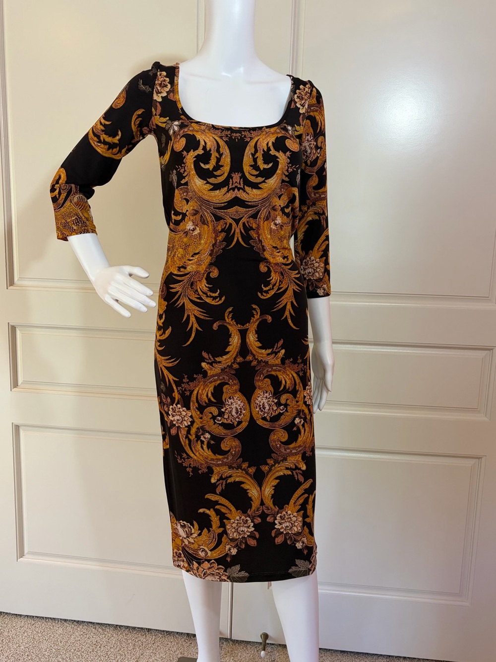 Just Cavalli black fitted baroque print shift dress